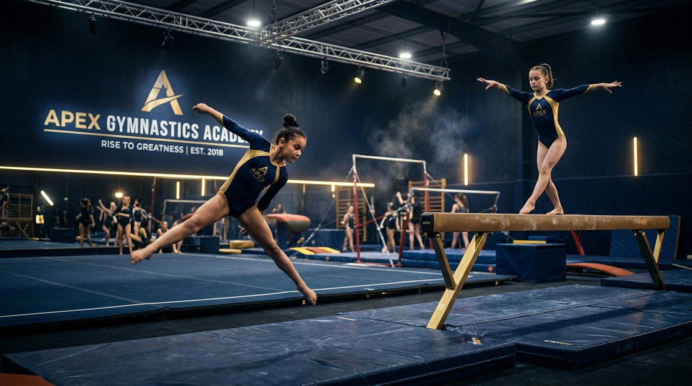 Young gymnast training with a coach